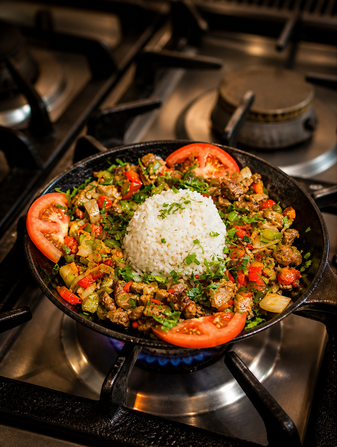 Sauté de bœuf aux légumes et riz pilaf